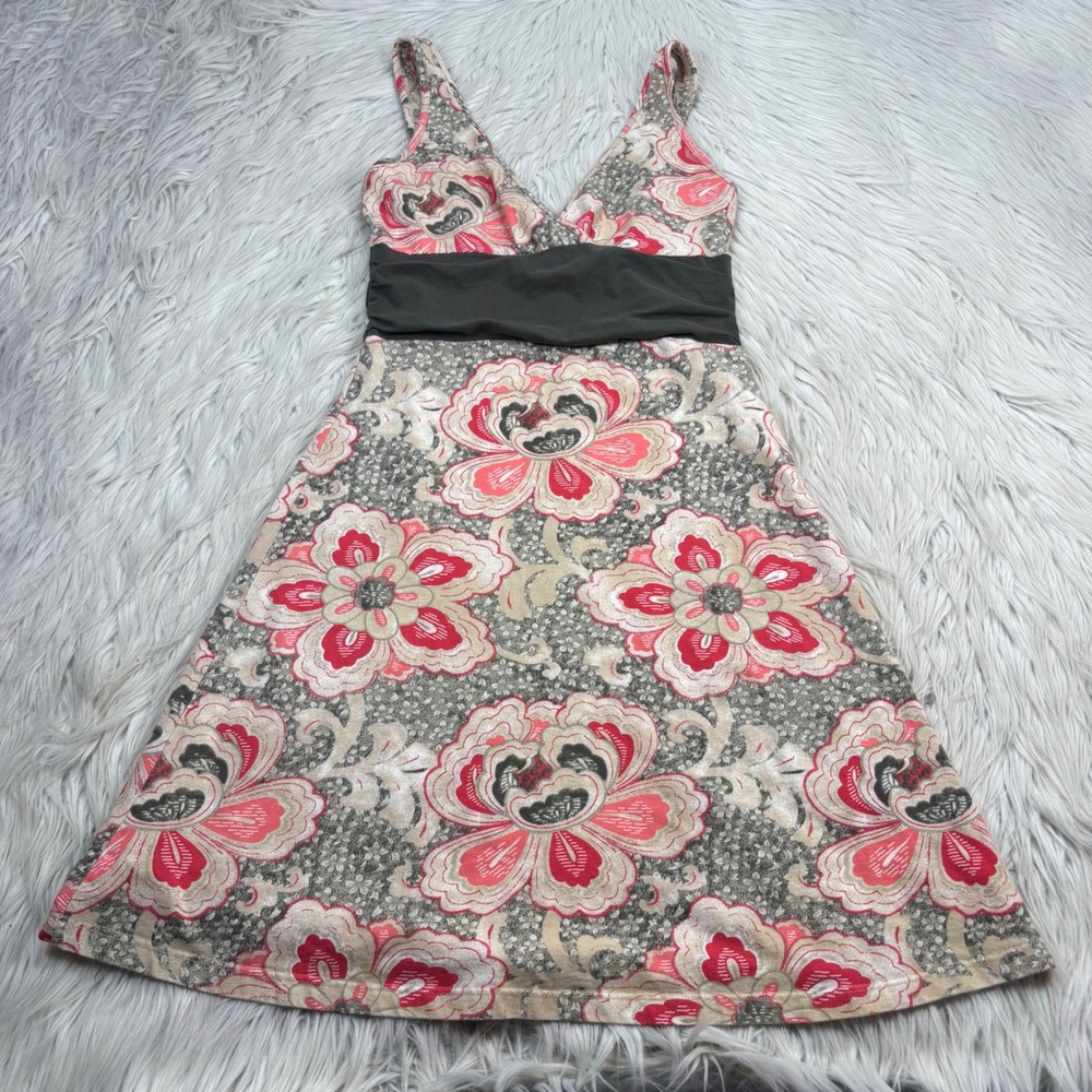 Patagonia Women's S Floral Empire Dress Sporty Granola Girl Y2K Brown Pink Gray